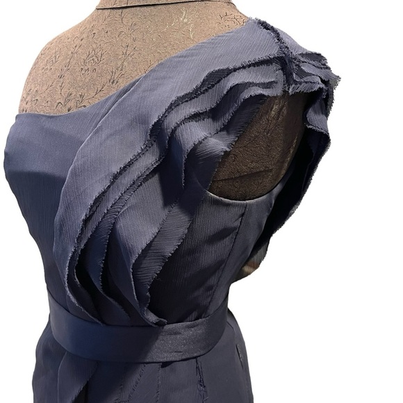 White by Vera Wang Navy Bridesmaid One Shoulder Chiffon Dress Style VW360274 - Picture 4 of 13